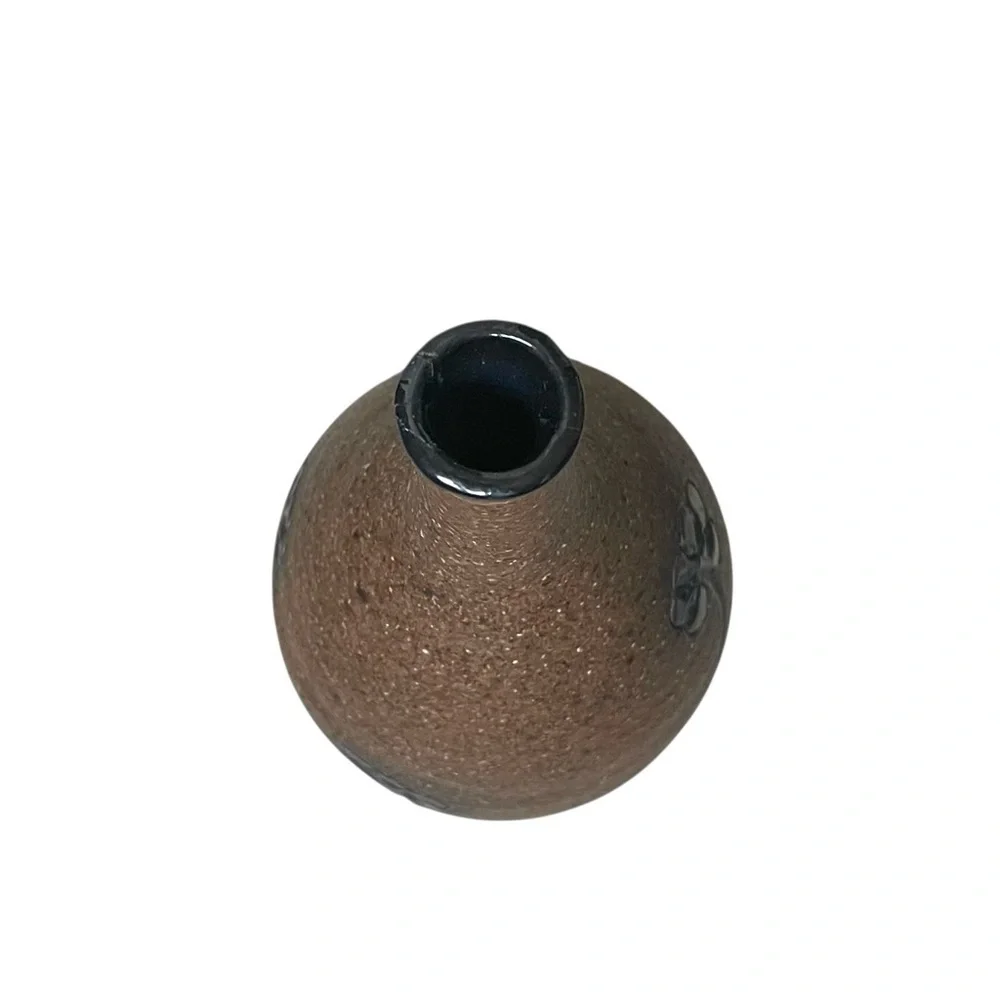 Hand Crafted Brown Vase with Black Floral Design